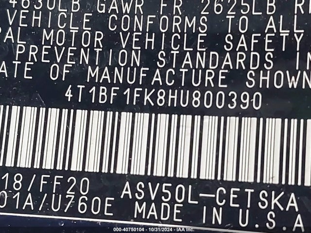 Toyota CAMRY SE 2017 4T1BF1FK8HU800390 Image 9