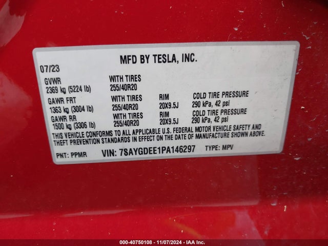 2023 TESLA MODEL Y 7SAYGDEE1PA146297 Photo 8