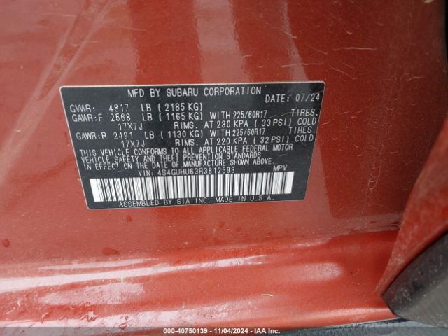 4S4GUHU63R3812593 Subaru Crosstrek Wilderness
