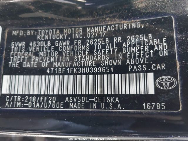 4T1BF1FK3HU399654 Toyota CAMRY SE