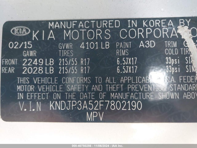 KIA SOUL + 2015 KNDJP3A52F7802190 Image 9