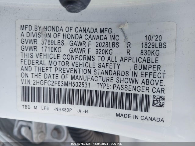 Honda Civic Lx 2021 2HGFC2F63MH502531 Image 9