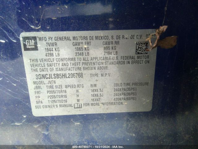 3GNCJLSB5HL206768 Chevrolet Trax Lt