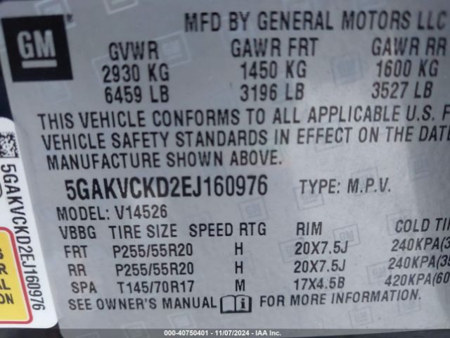 5GAKVCKD2EJ160976 Buick Enclave Premium