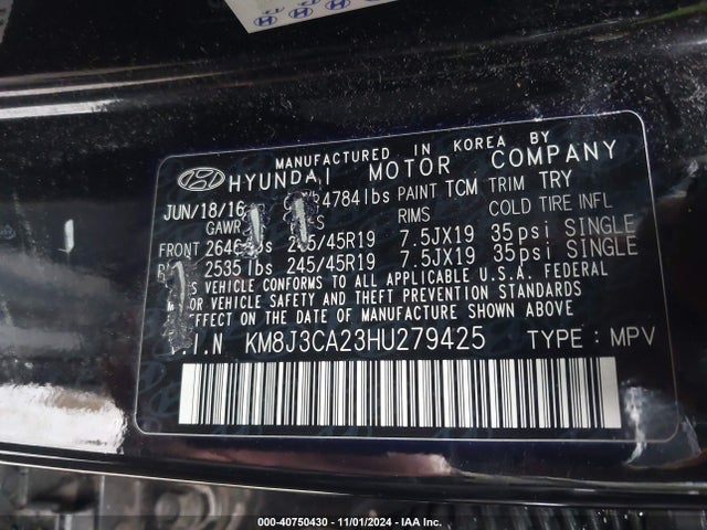 Hyundai Tucson Limited 2017 KM8J3CA23HU279425 Image 9