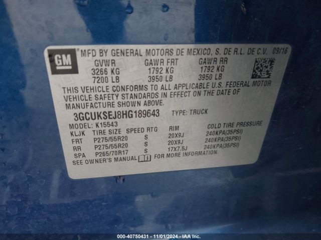 3GCUKSEJ8HG189643 Chevrolet Silverado 1500 1lz