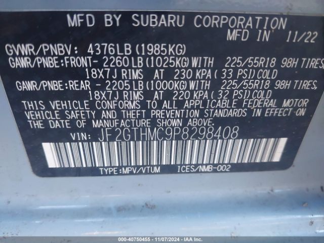 JF2GTHMC9P8298408 Subaru Crosstrek Limited