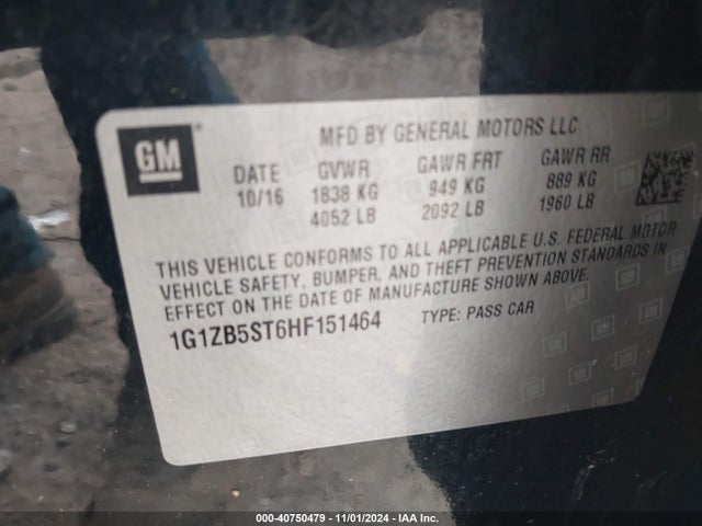 Chevrolet MALIBU LS 2017 1G1ZB5ST6HF151464 Image 9