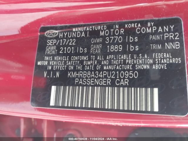 KMHRB8A34PU210950 Hyundai Venue Se