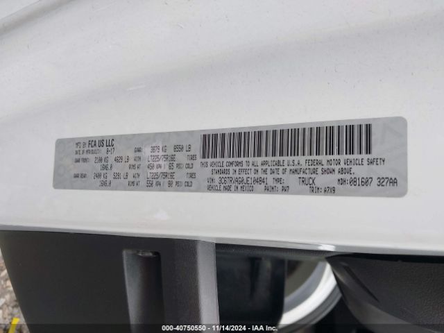 3C6TRVAG0JE104841 RAM Promaster 1500 Low Roof 136 Wb