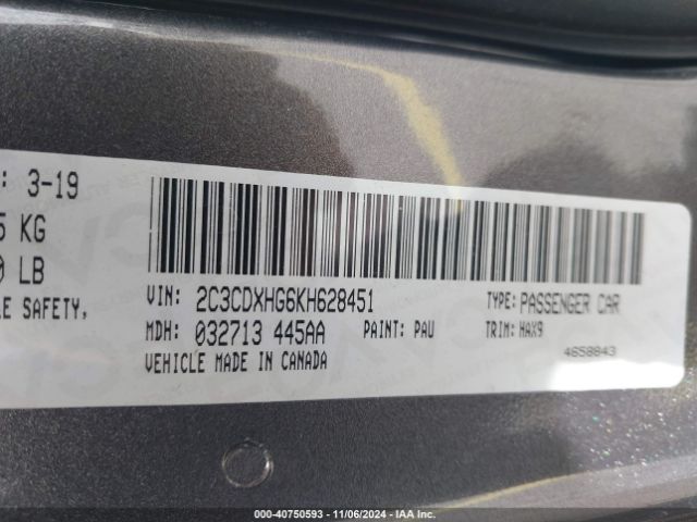 2C3CDXHG6KH628451 Dodge Charger Gt Rwd