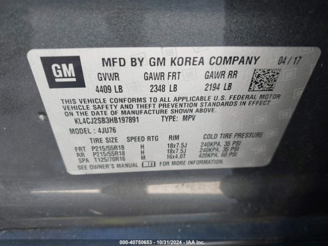 KL4CJ2SB3HB197891 Buick Encore Sport Touring