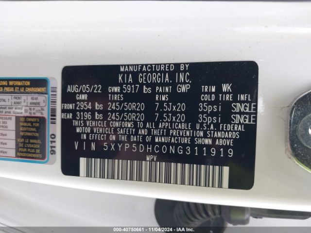 5XYP5DHC0NG311919 KIA Telluride Sx
