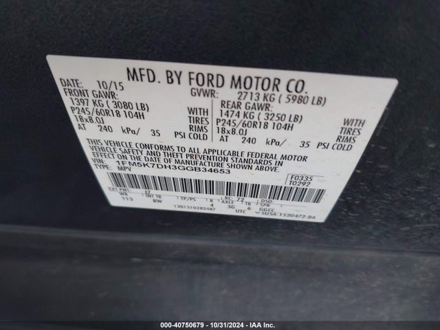 Ford EXPLORER XLT 2016 1FM5K7DH3GGB34653 Image 9