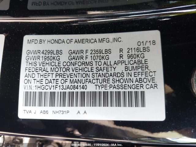 Honda ACCORD LX 2018 1HGCV1F13JA084140 Image 9