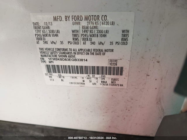 Ford EXPLORER XLT 2014 1FM5K8D83EGB33814 Image 9