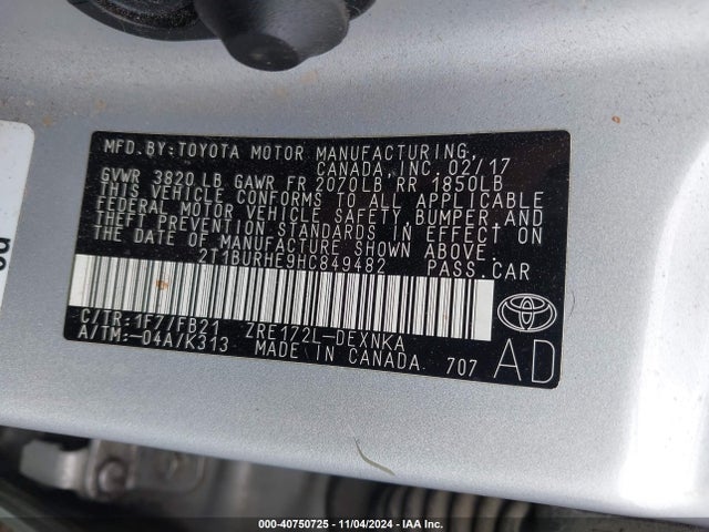 Toyota COROLLA LE 2017 2T1BURHE9HC849482 Image 9