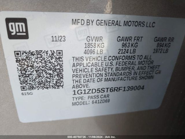 1G1ZD5ST6RF139004 Chevrolet Malibu Fwd 1lt
