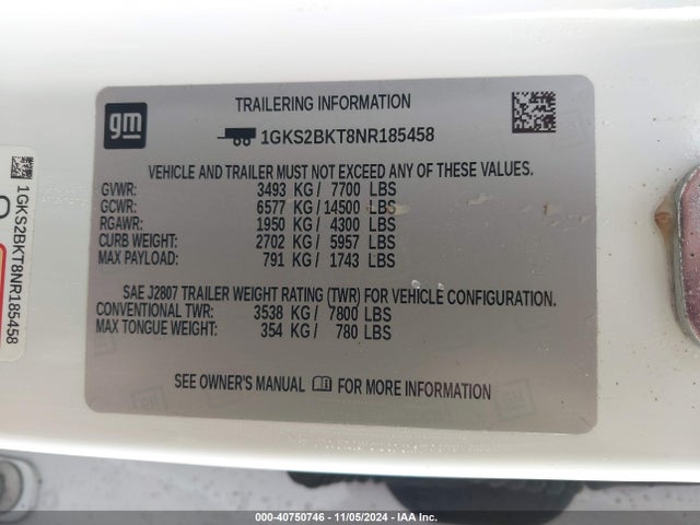 GMC Yukon 4wd Slt 2022 1GKS2BKT8NR185458 Image 9