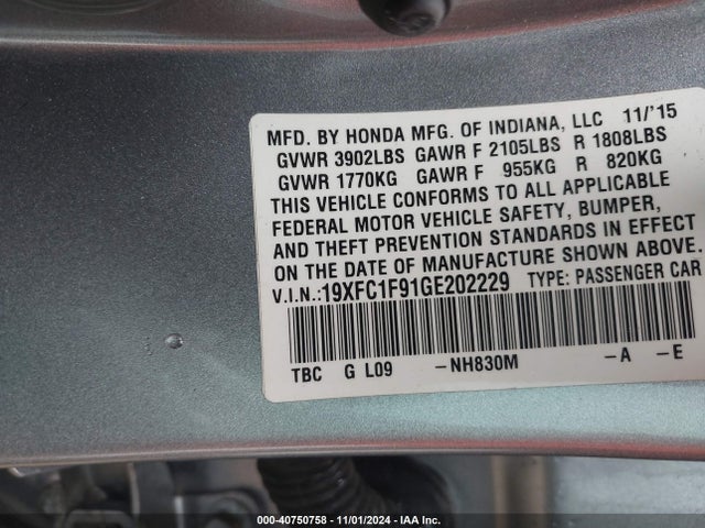 Honda Civic Touring 2016 19XFC1F91GE202229 Image 9