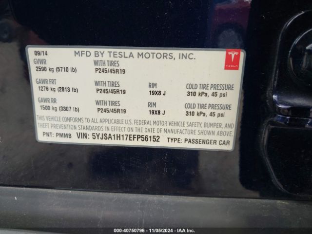 5YJSA1H17EFP56152 Tesla Model S P85