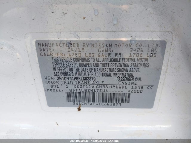 Nissan Versa 1.6 Sv 2019 3N1CN7AP6KL863879 Image 9