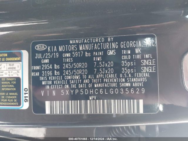 5XYP5DHC6LG035629 KIA Telluride Sx