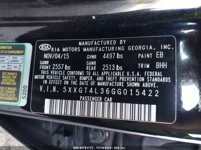 KIA Optima Lx 2016 5XXGT4L36GG015422 Image 9