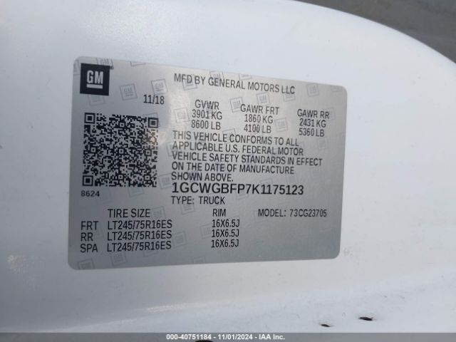 1GCWGBFP7K1175123 Chevrolet Express 2500 Work Van