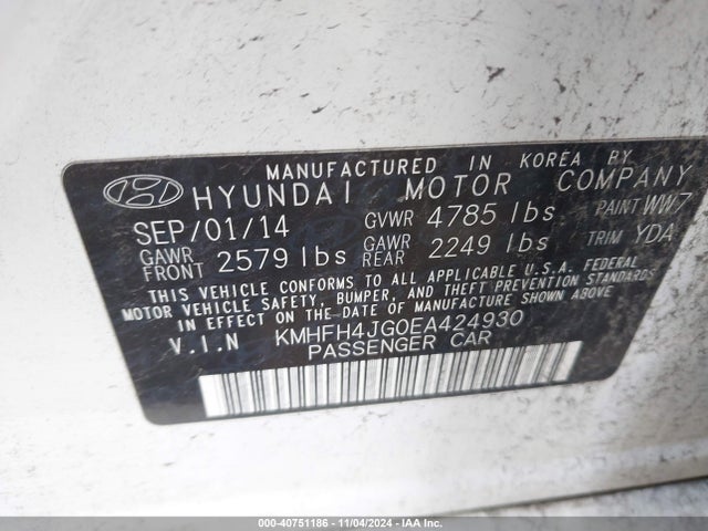 Hyundai Azera Limited 2014 KMHFH4JG0EA424930 Image 9