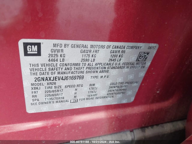 Chevrolet EQUINOX LT 2018 2GNAXJEV4J6169769 Image 9
