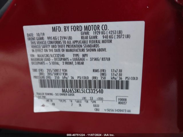 MAJ6S3KL5LC332540 Ford Ecosport Titanium