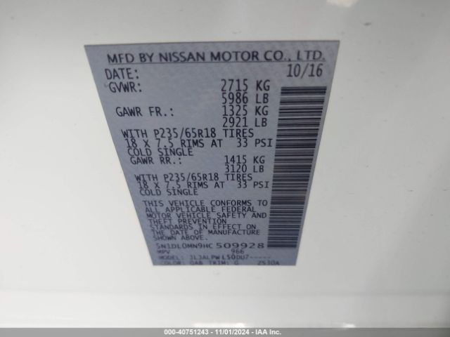 5N1DL0MN9HC509928 Infiniti QX60