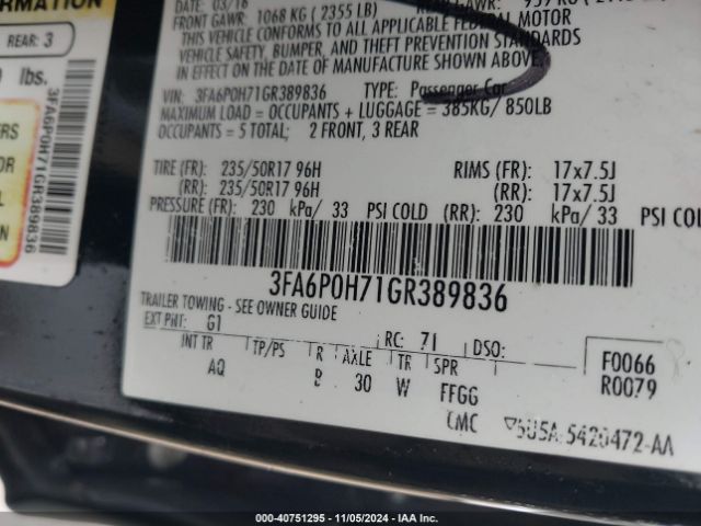 3FA6P0H71GR389836 Ford FUSION SE