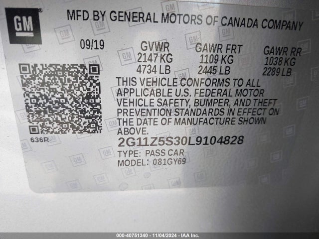 2G11Z5S30L9104828 Chevrolet Impala Fwd Lt