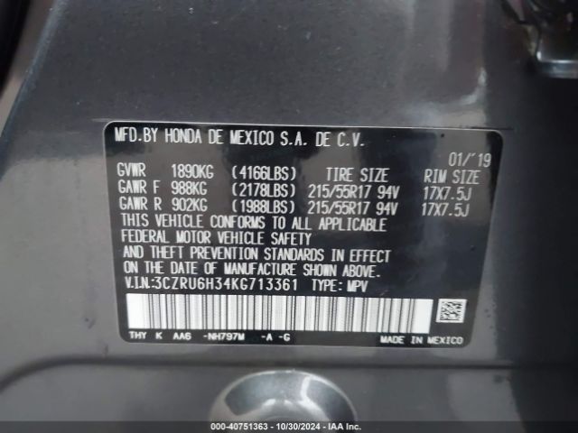 3CZRU6H34KG713361 Honda HR-V LX