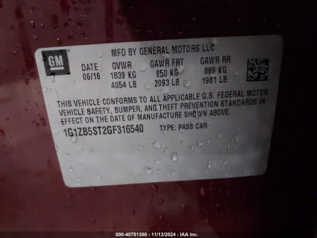 1G1ZB5ST2GF316540 Chevrolet MALIBU LS