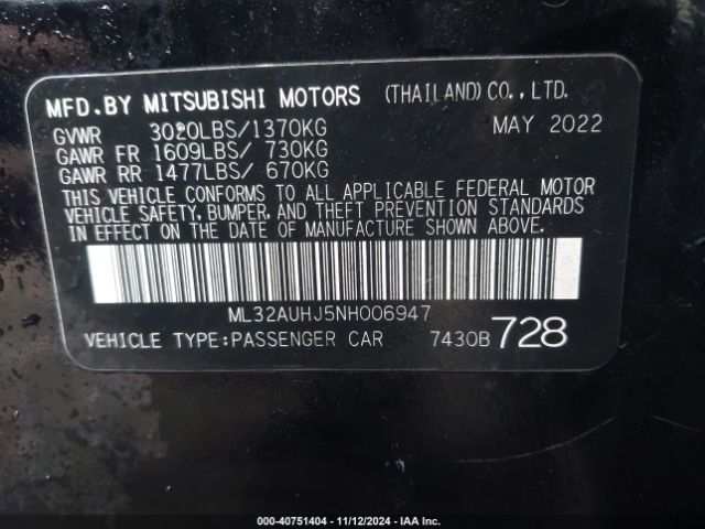 2022 MITSUBISHI MIRAGE ML32AUHJ5NH006947 Photo 8