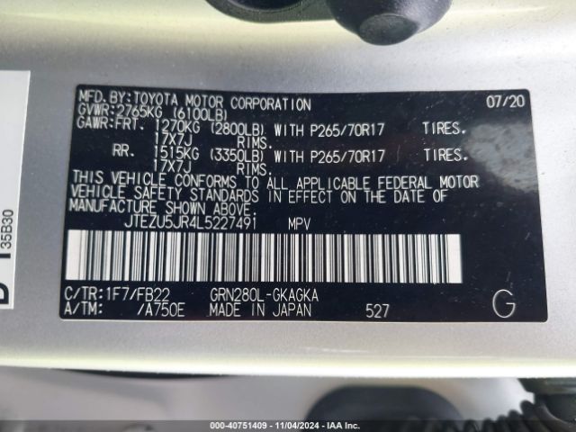 JTEZU5JR4L5227491 Toyota 4RUNNER SR5
