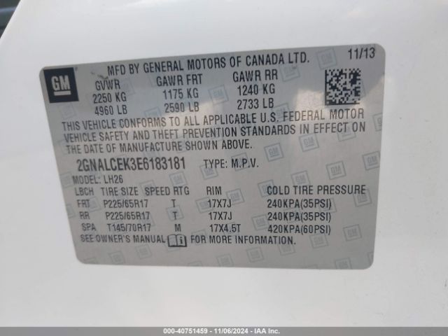 2GNALCEK3E6183181 Chevrolet Equinox 2lt
