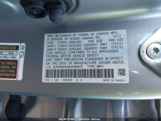 2HKRW5H36JH404670 Honda CR-V LX