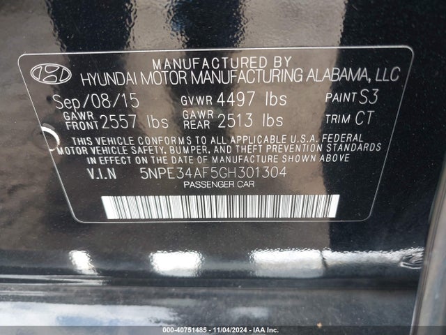Hyundai Sonata Sport 2016 5NPE34AF5GH301304 Image 9