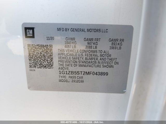 1G1ZB5ST2MF043899 Chevrolet Malibu Fwd Ls