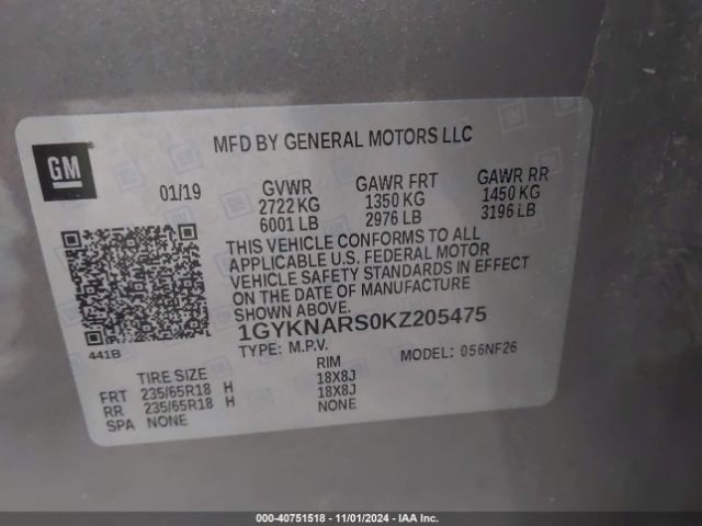 1GYKNARS0KZ205475 Cadillac Xt5 Standard