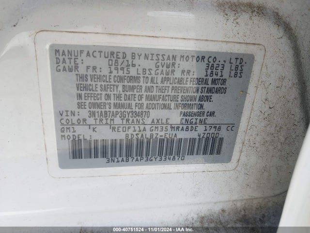 3N1AB7AP3GY334870 Nissan SENTRA S