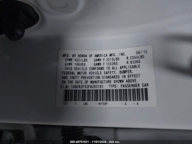 Honda Accord Sport 2015 1HGCR2F50FA263191 Image 9