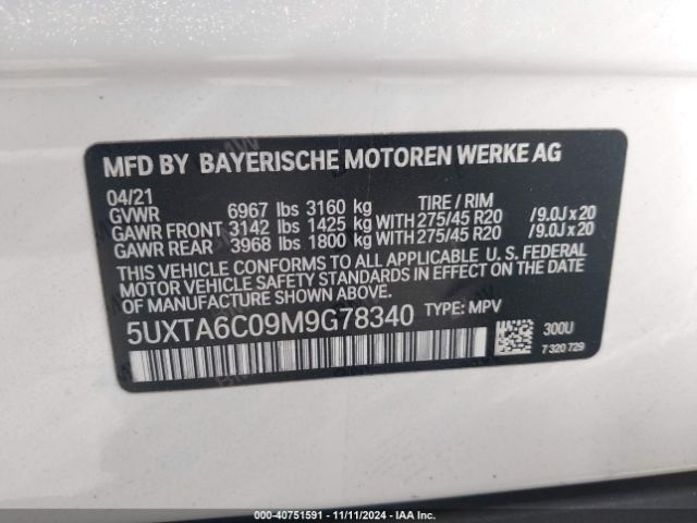 5UXTA6C09M9G78340 BMW X5 Phev Xdrive45e