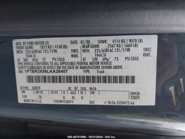 1FTBR3X88LKA28407 Ford Transit-250 Cargo Van