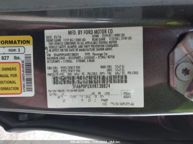 3FA6P0PUXHR138824 Ford Fusion Energi Se Luxury