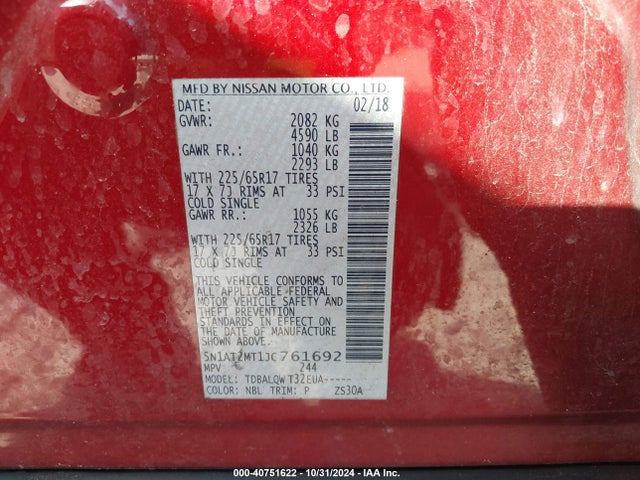 Nissan ROGUE SV 2018 5N1AT2MT1JC761692 Image 9
